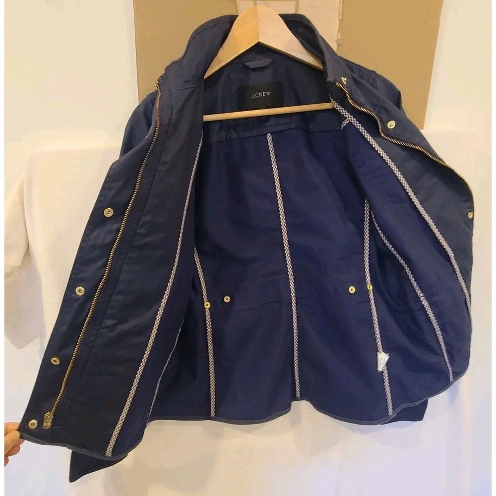 J.Crew Womens Utility Field Wax Jacket Navy Blue Gold Button XS Lightweight - Picture 7 of 9